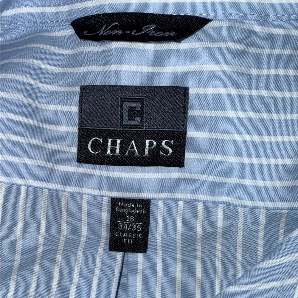 Chaps Light Blue Striped Dress Shirt with White Collar - Picture 3 of 3